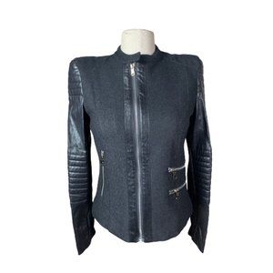 Black Vegan Faux Leather Cropped Moto Jacket Medium New